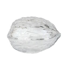 Vintage 1990s Clear Glass Walnut Trinket Box Fairycore Lidded Secret Stash Dish